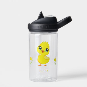 Schattig Geel Kuiken en Bloemen Waterfles