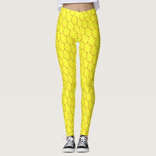 Schattig geel liefdeshartenpatroon leggings (Voorkant)