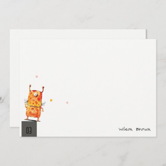 Schattig Geel Oranje Eenoogmonster Kinderverjaarda Notitiekaartje (Voorkant / Achterkant)