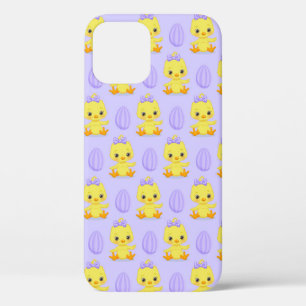 Schattig Geel Paars Kippen Pasen Patroon iPhone 12 Hoesje