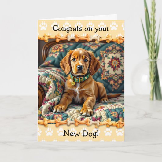 Schattig gefeliciteerd met je nieuwe Ierse Setter Kaart (Voorkant)