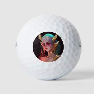 Schattig gehoornde cyber demon meisje golfballen