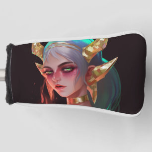 Schattig gehoornde cyber demon meisje golfheadcover