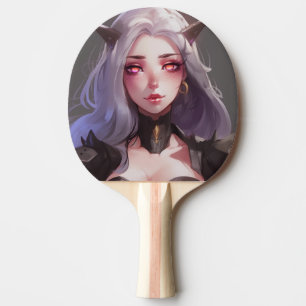 Schattig gehoornde krijger anime meisje tafeltennisbatje