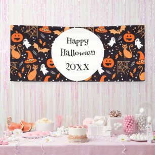 Schattig geïllustreerde halloween tekens op zwart spandoek