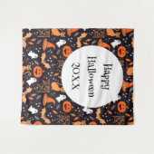 Schattig geïllustreerde halloween tekens op zwart wandkleed (Voorkant (horizontaal))