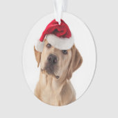 Schattig gele lab met Santa Hat Ornament (voorkant)