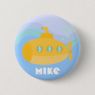 Schattig gele onderzeeboot onderwater ronde button 5,7 cm