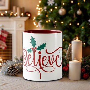 Schattig 'Geloof' Kerstmis Tweekleurige Koffiemok
