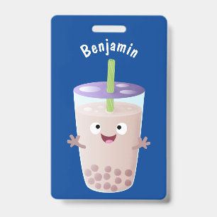 Schattig gelukkig bubbelthee boba cartoon karakter badge