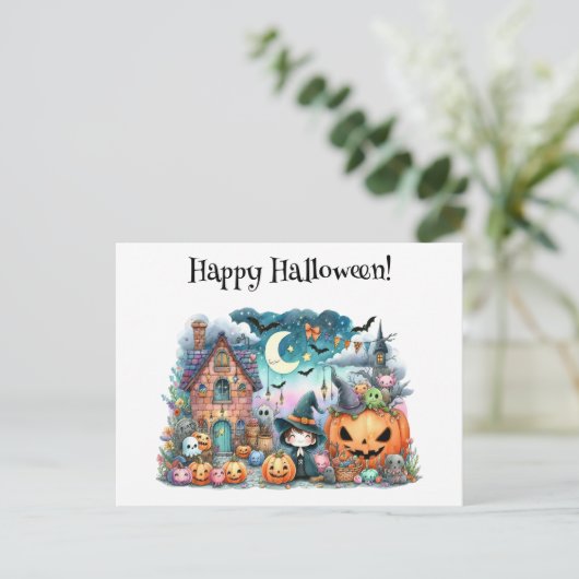 Schattig Gelukkig Halloween Kawaii Briefkaart (Staand voorkant)