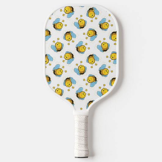 Schattig gelukkig hommel patroon wit pickleball paddle (Voorkant)