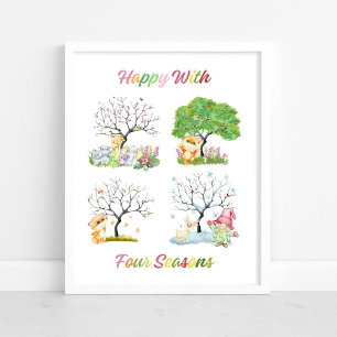 Schattig Gelukkig Met Vier Seizoenen Baby Nursery Poster