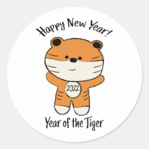Schattig gelukkig nieuwjaar 2022 Jaar van de tijge Ronde Sticker