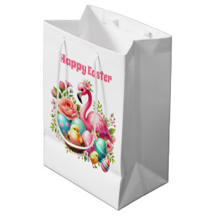 Schattig Gelukkig Pasen roze flamingo Medium Cadeauzakje