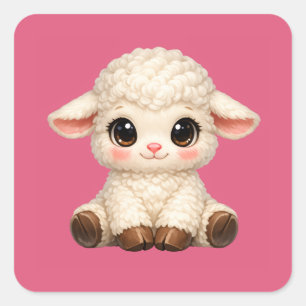 Schattig Gelukkig Schaap met Grote Ogen Kawaii Boe Vierkante Sticker