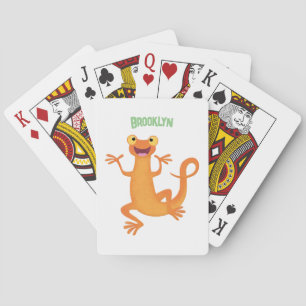 Schattig gelukkig sinaasappel dansen salamander pokerkaarten