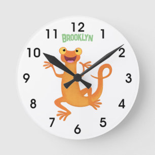 Schattig gelukkig sinaasappel dansen salamander ronde klok