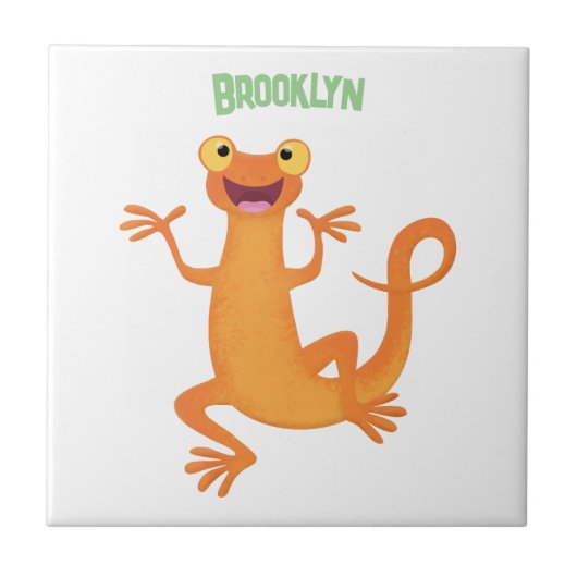 Schattig gelukkig sinaasappel dansen salamander tegeltje (Voorkant)