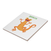 Schattig gelukkig sinaasappel dansen salamander tegeltje (Zijkant)