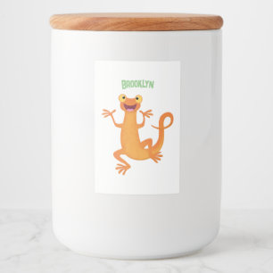 Schattig gelukkig sinaasappel dansen salamander voedselcontainer etiket
