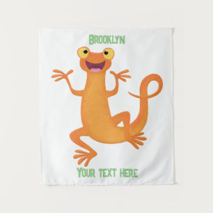 Schattig gelukkig sinaasappel dansen salamander wandkleed