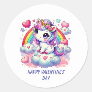 Schattig Gelukkig Valentijnsdag eenhoorn Ronde Sticker