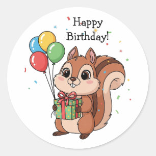 Schattig Gelukkig Verjaardag Eekhoorn Ronde Sticker