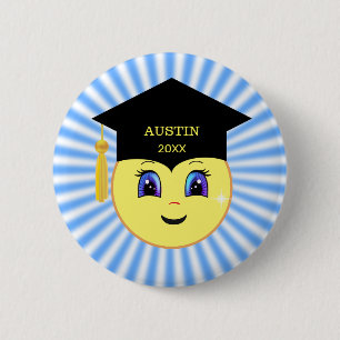 Schattig Gelukkig Zon Gezicht Afstuderen Ronde Button 5,7 Cm