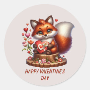 Schattig Gelukkige Valentijnsdag vos  Ronde Sticker
