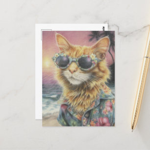 Schattig gember Kat in zonnebril Briefkaart