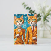 Schattig gember kat paar briefkaart (Staand voorkant)