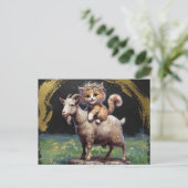 schattig gemberkitten op een geit briefkaart (Staand voorkant)