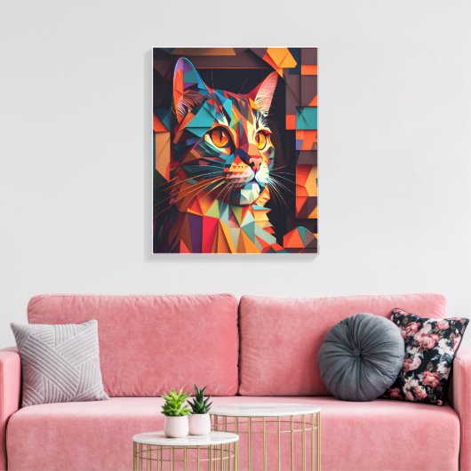 Schattig Geometrisch Kleurrijk Kattenkunstdruk Kub Canvas Afdruk (Insitu (Woonkamer))