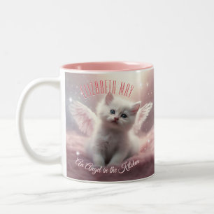 Schattig gepersonaliseerd meisje roze kitten tweekleurige koffiemok