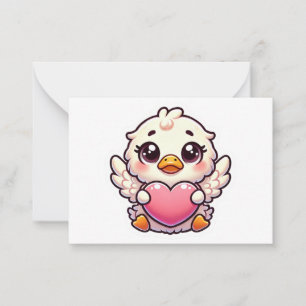 Schattig gevleugeld eendje met liefdeshart notitiekaartje