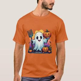 Schattig Ghost met Pitchfork en Pumpkins Hallowe T-shirt
