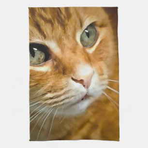 Schattig Ginger Tabby Cat Posing Pet Portret Theedoek
