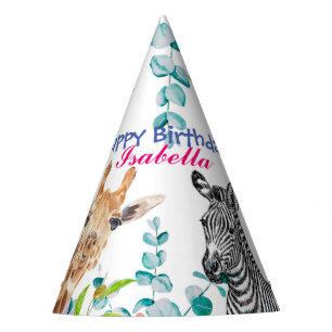 schattig Giraffe dierentuin dieren oerwoud Bloemen Feesthoedjes