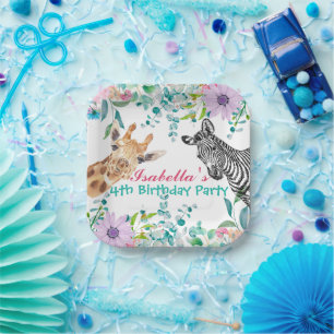 schattig Giraffe dierentuin dieren oerwoud Bloemen Papieren Bordje