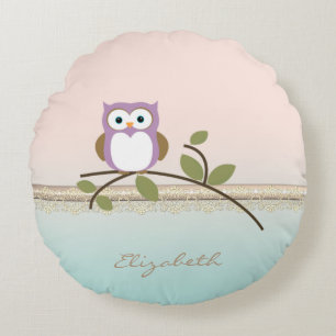 Schattig Girly Cute Owl, persoonlijk Rond Kussen