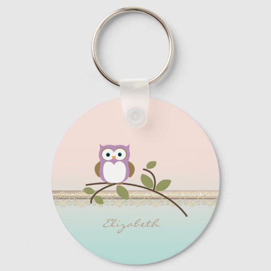 Schattig Girly Cute Owl, persoonlijk Sleutelhanger (Voorkant)