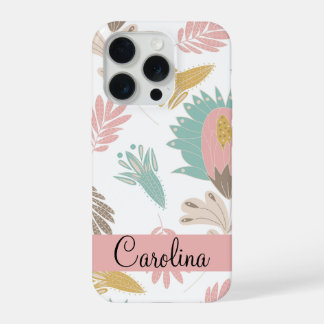 Schattig girly floral botanisch monogram patroon iPhone 15 pro hoesje