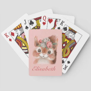 Schattig Girly Pink Floral Squirrel Pokerkaarten