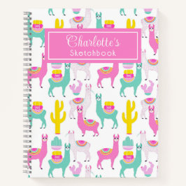 Schattig Girly Pink Llama Cactus Schetsboek Notitieboek