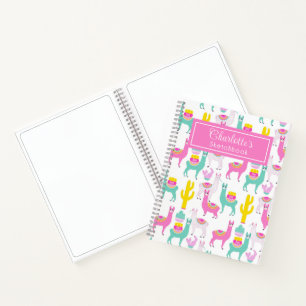 Schattig Girly Pink Llama Cactus Schetsboek Notitieboek