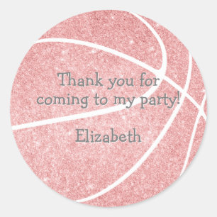 schattig girly roze basketbal verjaardagsfeestje ronde sticker