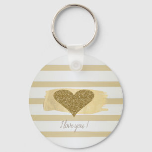 Schattig Glitter Hearts Stripes-I Love You Sleutelhanger