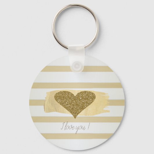 Schattig Glitter Hearts Stripes-I Love You Sleutelhanger (Voorkant)