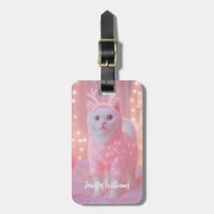 Schattig gloeiend rendier kitty winterfantasie     bagagelabel